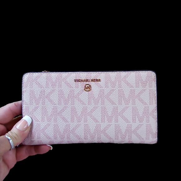 Michael Kors Handbags - Michael Kors Pink Monogram Continental Snap Wallet Pristine